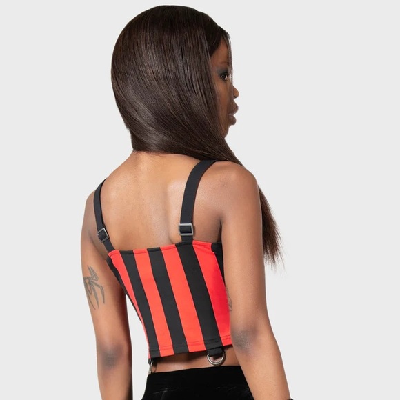 KILLSTAR x AVRIL LAVIGNE Setlist Zip Up Crop Top Tank Vest Striped Black Red L - Picture 4 of 16